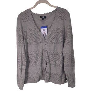 NWT Frye Womens Cardigan Green Sweater Pointelle Long Sleeve Coquette Feminine L